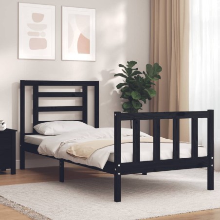 vidaXL Giroletto con Testiera Nero 100x200 cm in Legno Massello