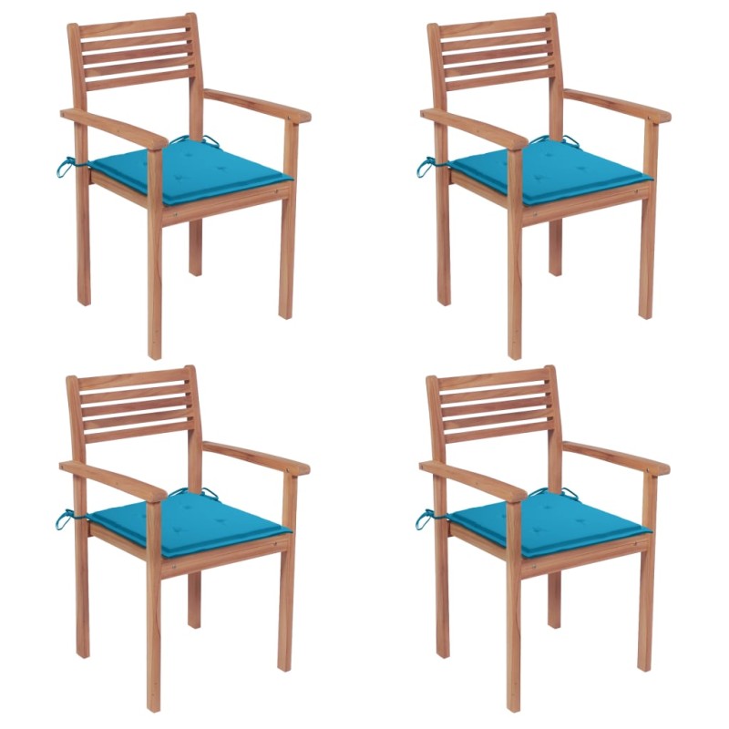 Sedie da Giardino 4 pz con Cuscini Blu Massello di Teak Sedie da Giardino 4 pz con Cuscini Blu Massello di Teak