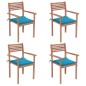 Sedie da Giardino 4 pz con Cuscini Blu Massello di Teak Sedie da Giardino 4 pz con Cuscini Blu Massello di Teak