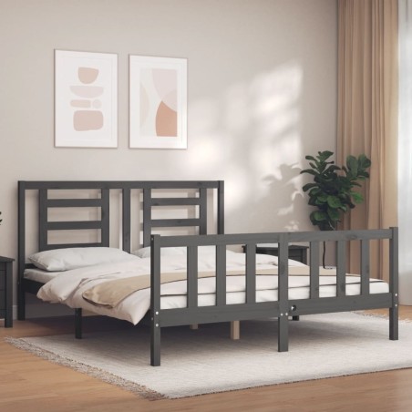 vidaXL Giroletto con Testiera Grigio King Size in Legno Massello