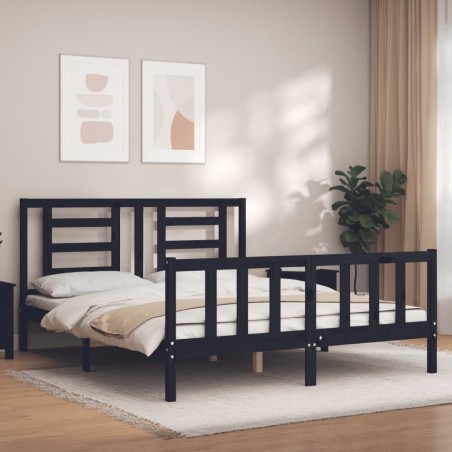 vidaXL Giroletto con Testiera Nero 5FT King Size in Legno Massello