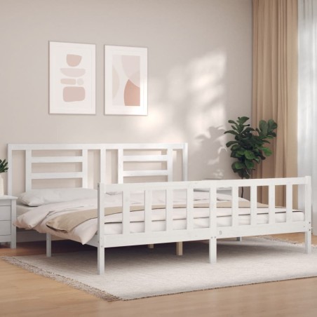 vidaXL Giroletto Testiera Bianco Super King Size in Legno Massello