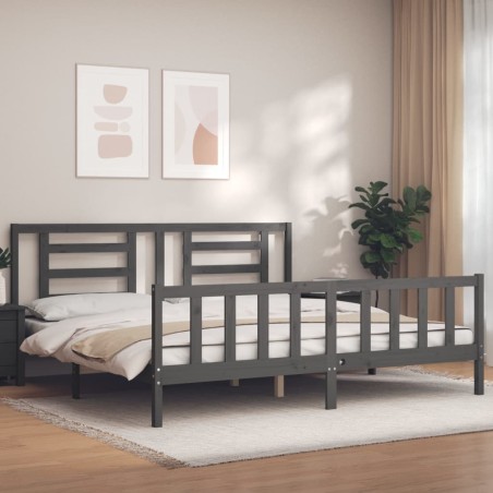 vidaXL Giroletto con Testiera Grigio 6FT Super King in Legno Massello