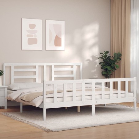 vidaXL Giroletto con Testiera Bianco 200x200 cm in Legno Massello