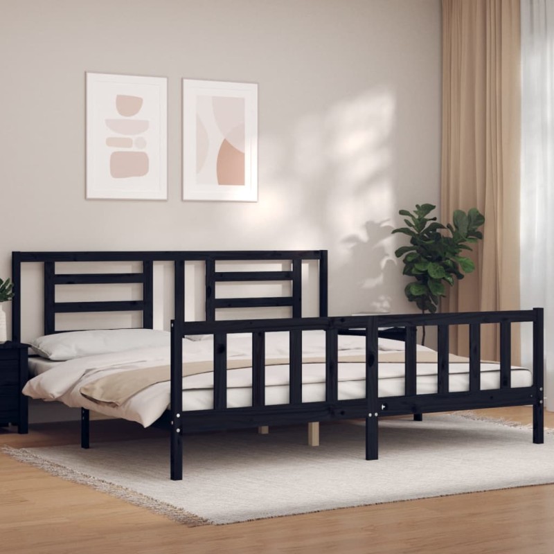 vidaXL Giroletto con Testiera Nero 200x200 cm in Legno Massello vidaXL Giroletto con Testiera Nero 200x200 cm in Legno Massello