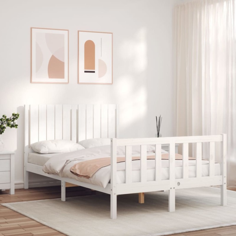 vidaXL Giroletto con Testiera Bianco Small Double Legno Massello vidaXL Giroletto con Testiera Bianco Small Double Legno Massello