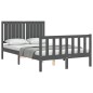 vidaXL Giroletto con Testiera Grigio 4FT Small Double Legno Massello vidaXL Giroletto con Testiera Grigio 4FT Small Double Legno Massello