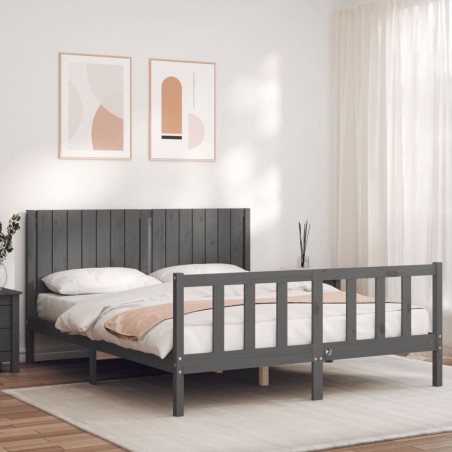vidaXL Giroletto con Testiera Grigio 5FT King Size in Legno Massello