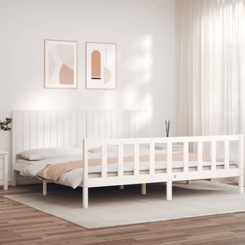 vidaXL Giroletto con Testiera Bianco 200x200 cm in Legno Massello vidaXL Giroletto con Testiera Bianco 200x200 cm in Legno Massello