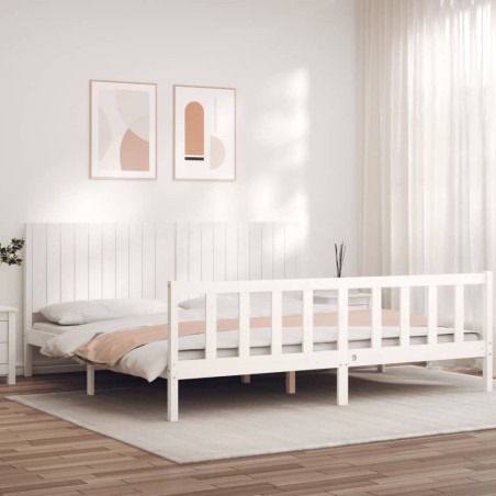 vidaXL Giroletto con Testiera Bianco 200x200 cm in Legno Massello
