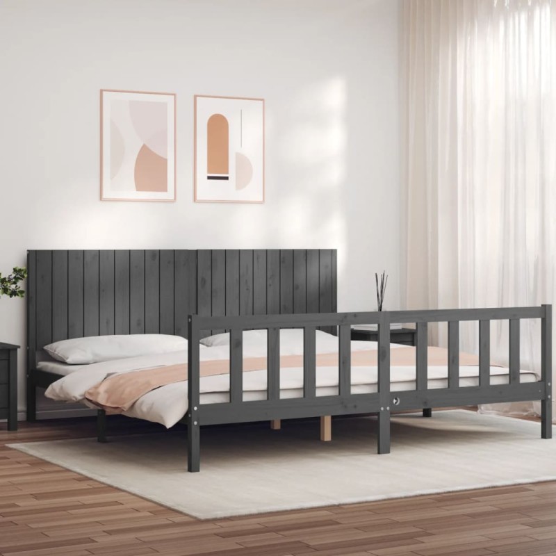 vidaXL Giroletto con Testiera Grigio 200x200 cm in Legno Massello vidaXL Giroletto con Testiera Grigio 200x200 cm in Legno Massello