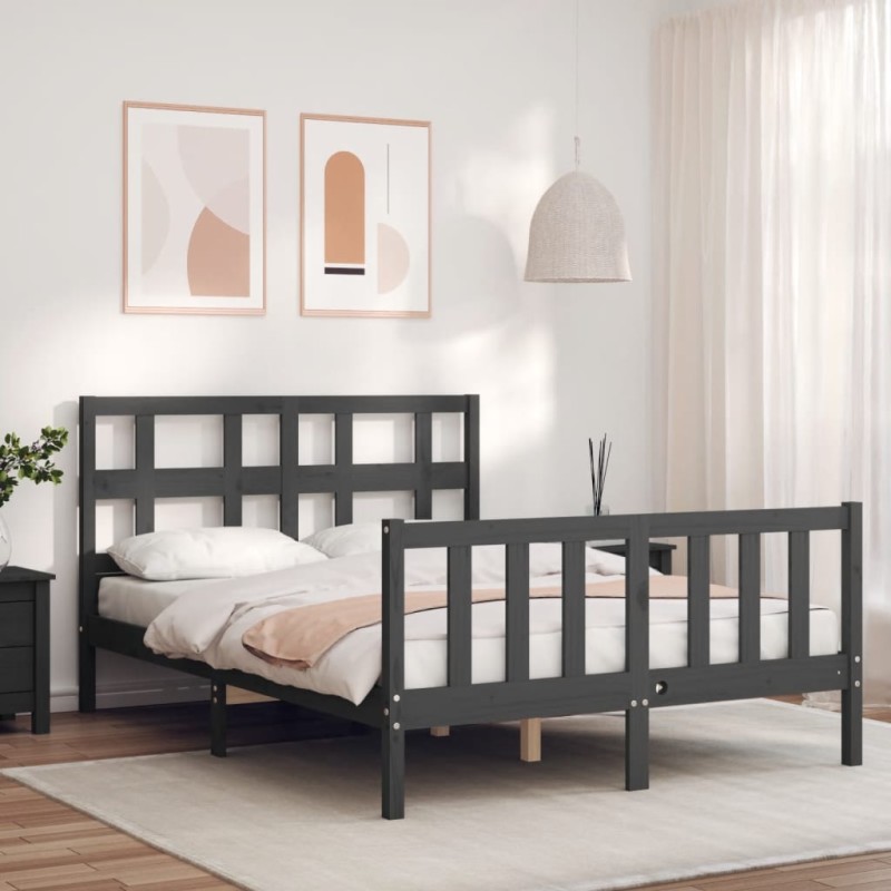 vidaXL Giroletto con Testiera Grigio 4FT Small Double Legno Massello