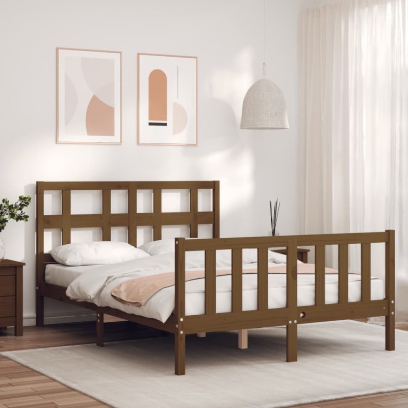 vidaXL Giroletto con Testiera Miele 4FT Small Double in Legno Massello vidaXL Giroletto con Testiera Miele 4FT Small Double in Legno Massello