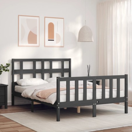 vidaXL Giroletto con Testiera Grigio 140x190 cm in Legno Massello