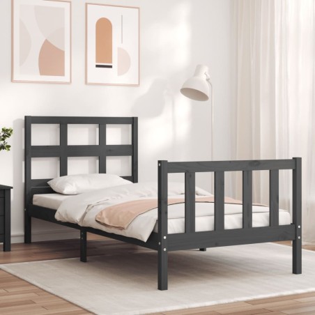 vidaXL Giroletto con Testiera Grigio 100x200 cm in Legno Massello