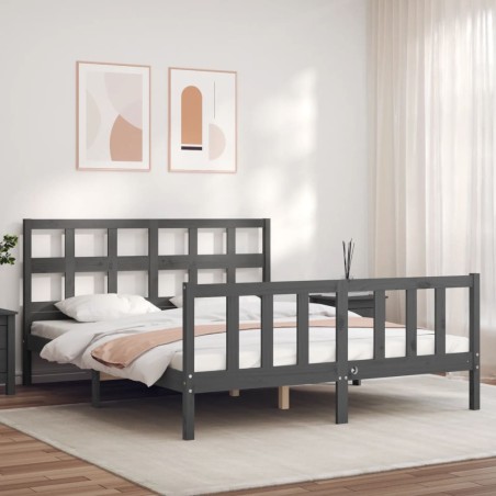 vidaXL Giroletto con Testiera Grigio King Size in Legno Massello