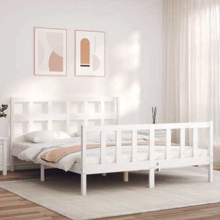 vidaXL Giroletto con Testiera Bianco 160x200 cm Legno Massello