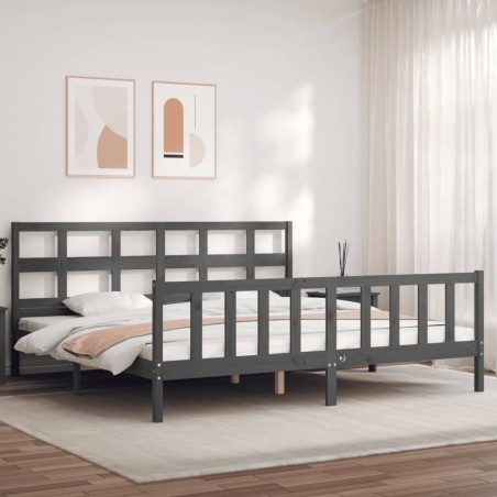vidaXL Giroletto con Testiera Grigio 6FT Super King in Legno Massello