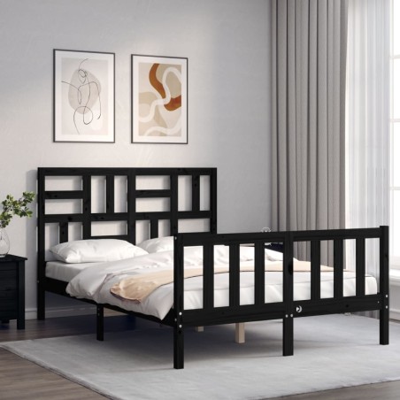 vidaXL Giroletto con Testiera Nero 4FT Small Double in Legno Massello