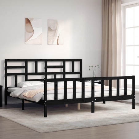vidaXL Giroletto con Testiera Nero 200x200 cm in Legno Massello