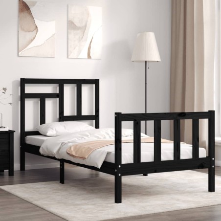 vidaXL Giroletto con Testiera Nero 3FT Single in Legno Massello