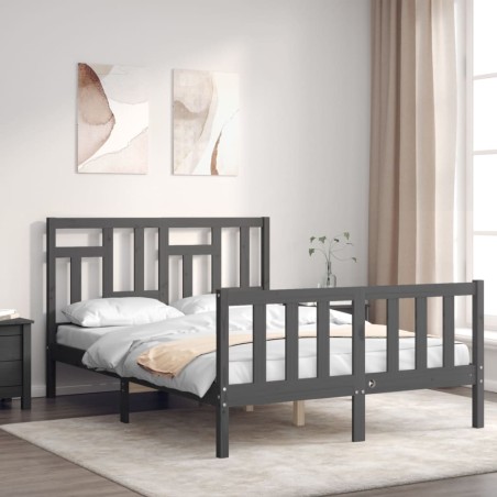 vidaXL Giroletto con Testiera Grigio 4FT Small Double Legno Massello