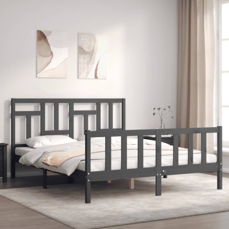 vidaXL Giroletto con Testiera Grigio 5FT King Size in Legno Massello