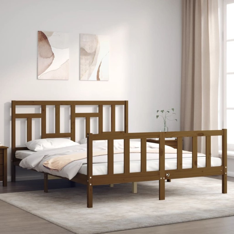 vidaXL Giroletto con Testiera Miele 5FT King Size in Legno Massello vidaXL Giroletto con Testiera Miele 5FT King Size in Legno Massello