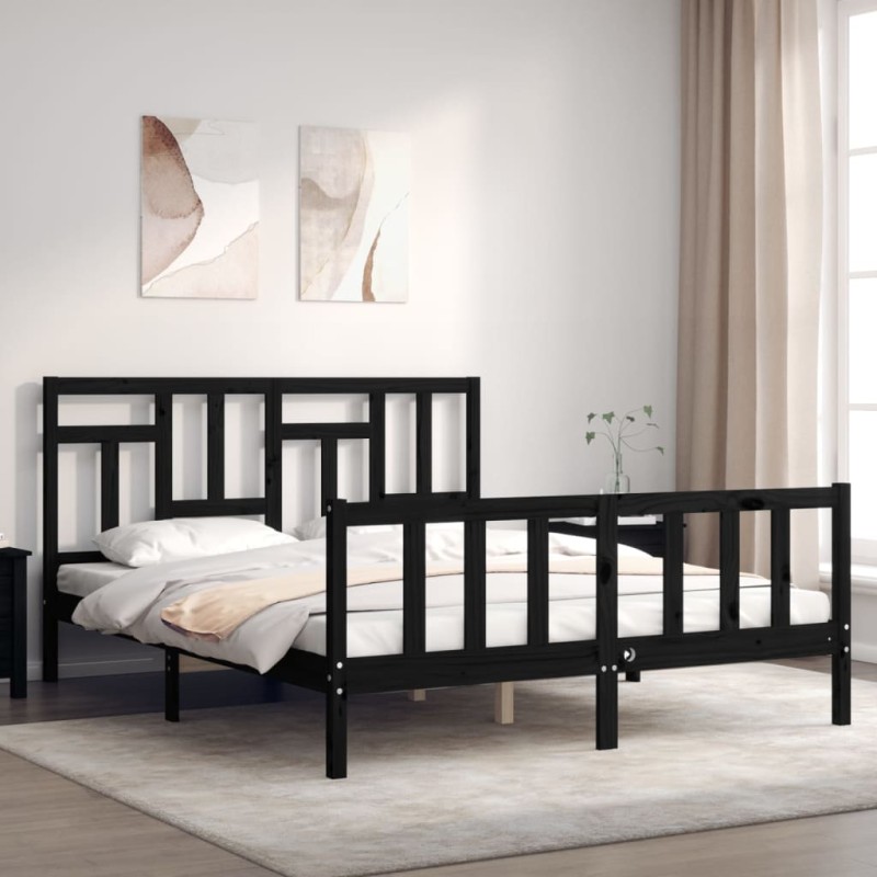 vidaXL Giroletto con Testiera Nero 5FT King Size in Legno Massello vidaXL Giroletto con Testiera Nero 5FT King Size in Legno Massello