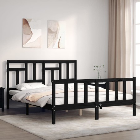 vidaXL Giroletto con Testiera Nero 5FT King Size in Legno Massello