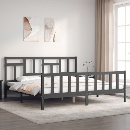 vidaXL Giroletto con Testiera Grigio 6FT Super King in Legno Massello
