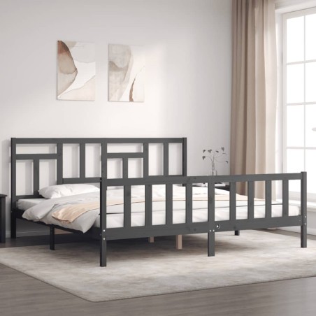 vidaXL Giroletto con Testiera Grigio 200x200 cm in Legno Massello