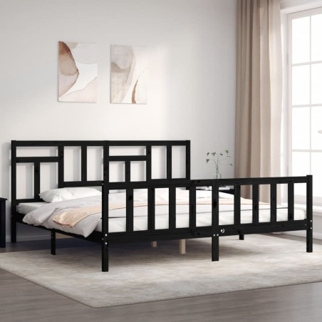 vidaXL Giroletto con Testiera Nero 200x200 cm in Legno Massello