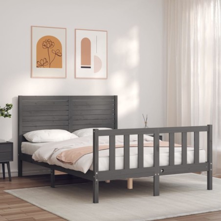 vidaXL Giroletto con Testiera Grigio 4FT Small Double Legno Massello