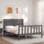 vidaXL Giroletto con Testiera Grigio 4FT Small Double Legno Massello vidaXL Giroletto con Testiera Grigio 4FT Small Double Legno Massello