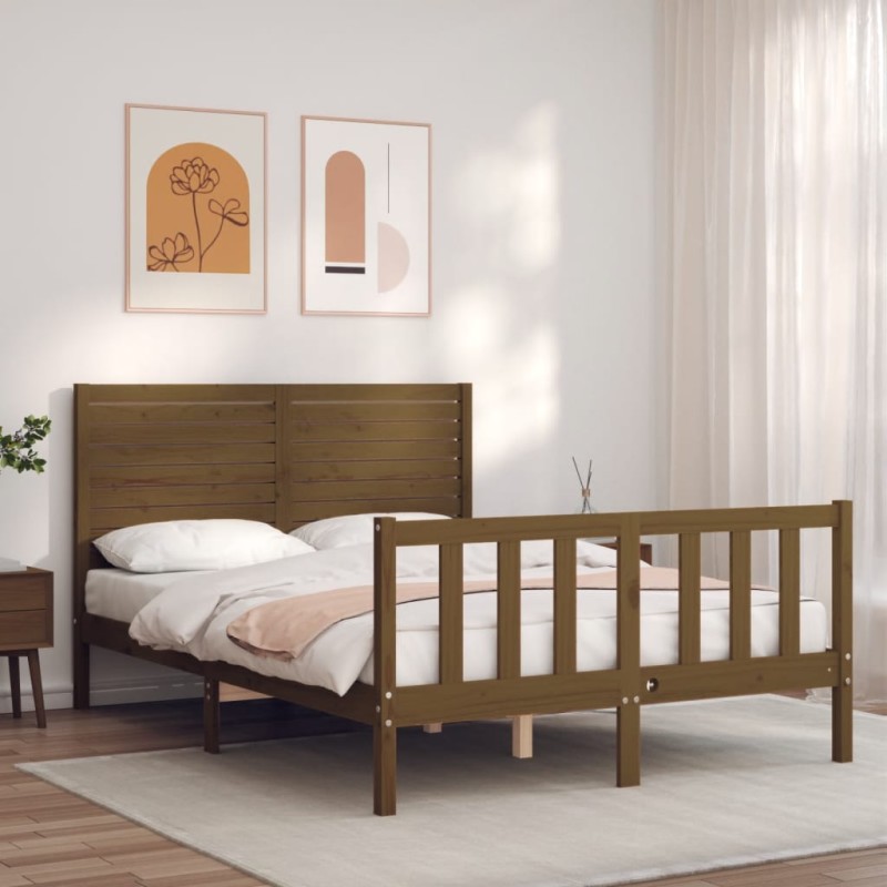 vidaXL Giroletto con Testiera Miele 4FT Small Double in Legno Massello vidaXL Giroletto con Testiera Miele 4FT Small Double in Legno Massello