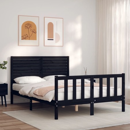 vidaXL Giroletto con Testiera Nero 140x190 cm in Legno Massello