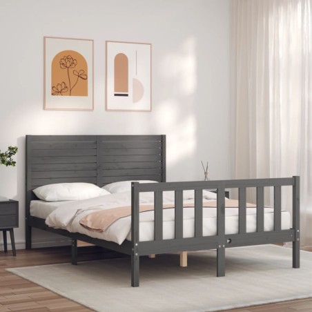 vidaXL Giroletto con Testiera Grigio 140x200 cm in Legno Massello