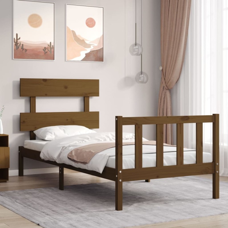 vidaXL Giroletto con Testiera Miele 2FT6 Small Single Legno Massello