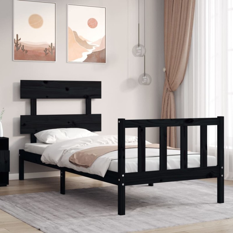 vidaXL Giroletto con Testiera Nero 3FT Single in Legno Massello