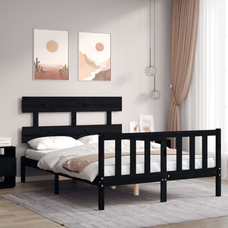 vidaXL Giroletto con Testiera Nero 4FT Small Double in Legno Massello