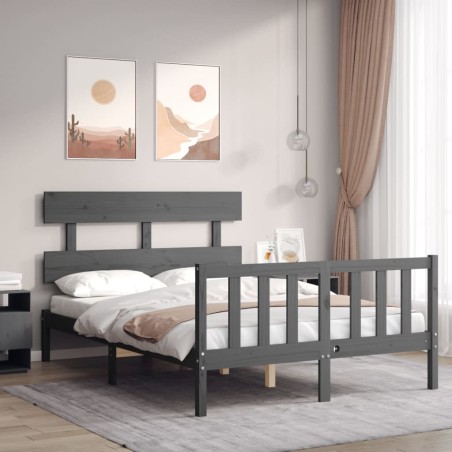 vidaXL Giroletto con Testiera Grigio 4FT Small Double Legno Massello