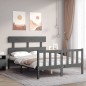 vidaXL Giroletto con Testiera Grigio 4FT Small Double Legno Massello vidaXL Giroletto con Testiera Grigio 4FT Small Double Legno Massello