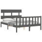 vidaXL Giroletto con Testiera Grigio 4FT Small Double Legno Massello vidaXL Giroletto con Testiera Grigio 4FT Small Double Legno Massello