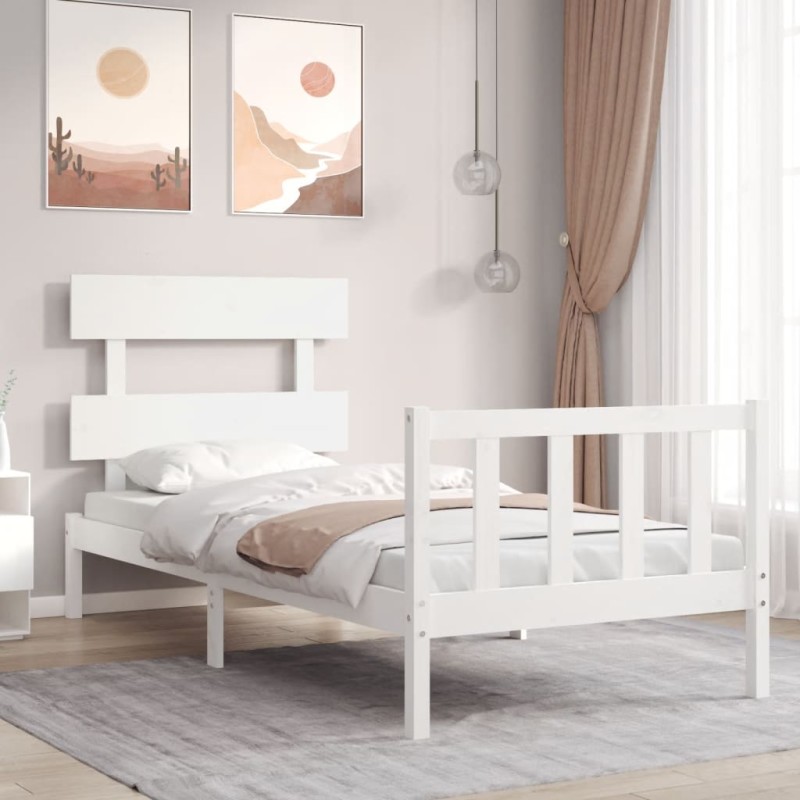 vidaXL Giroletto con Testiera Bianco 90x200 cm in Legno Massello vidaXL Giroletto con Testiera Bianco 90x200 cm in Legno Massello