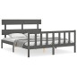 vidaXL Giroletto con Testiera Grigio King Size in Legno Massello