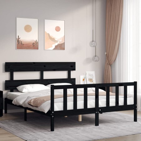 vidaXL Giroletto con Testiera Nero 5FT King Size in Legno Massello
