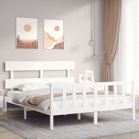 vidaXL Giroletto con Testiera Bianco 160x200 cm Legno Massello