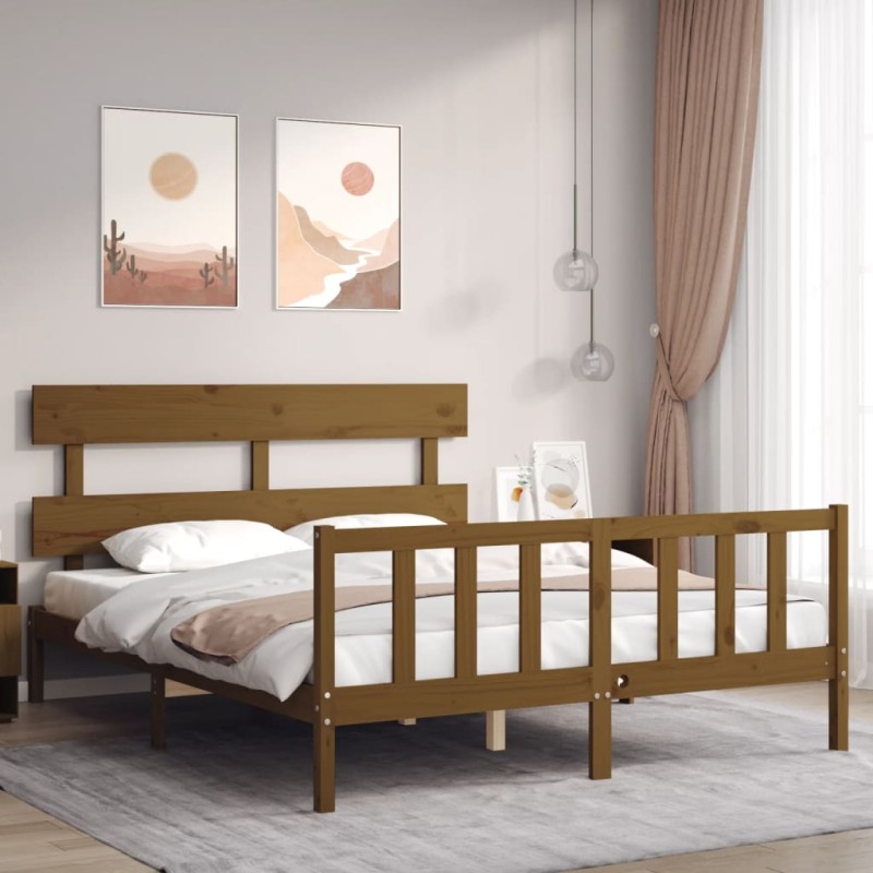 vidaXL Giroletto con Testiera Miele 160x200 cm Legno Massello vidaXL Giroletto con Testiera Miele 160x200 cm Legno Massello