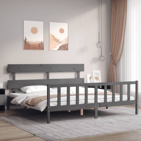 vidaXL Giroletto con Testiera Grigio 6FT Super King in Legno Massello